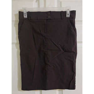 Papaya Skirt Brown Bodycon Pencil Button Tab Front Pockets Stretch Sz Medium